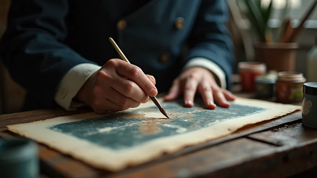 Victorian colorist applying paint to photograph