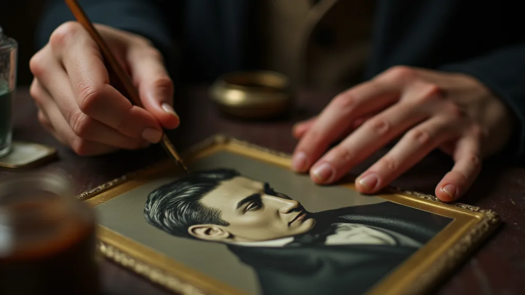Victorian colorist applying dyes to a photograph.