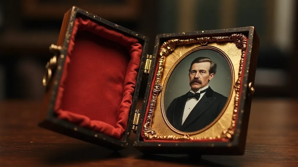 Antique daguerreotype case with portrait