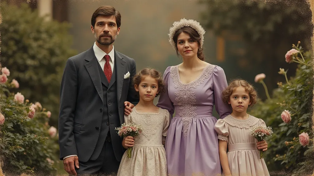 Hand-tinted family portrait.