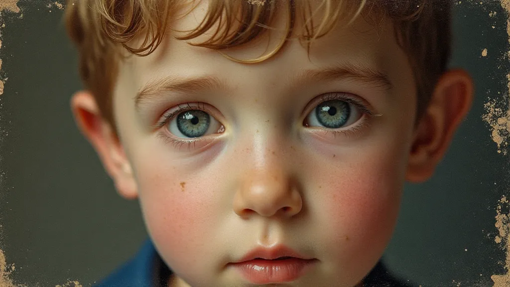 Close-up of a hand-tinted photograph of a boy