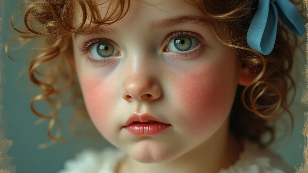Close-up of a Victorian hand-tinted portrait of a young girl.