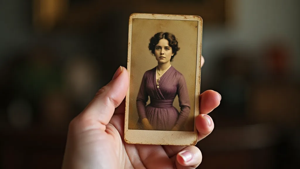 Holding a Victorian photograph.