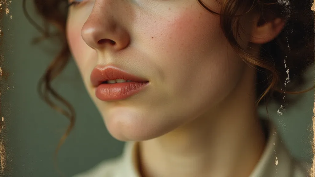 Close-up of tinted lips on a Victorian tintype